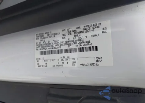 2017 Ford Transit-350 Xl из США, поврежденный, VIN 1FBZX2CM4HKB02578